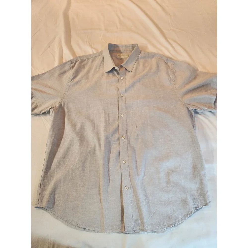 Coastaoro Mens XXL Short Sleeve‎ Linen Cotton Blend Button Down Shirt Light Blue